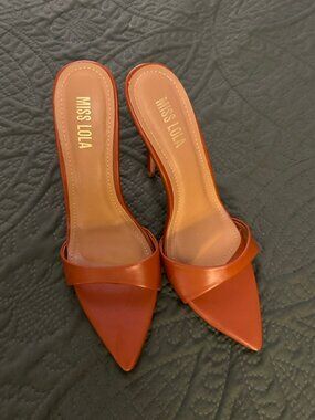 ✨ MISS LOLA Terracotta Pointed Toe Heeled Mules | Sleek & Chic 8